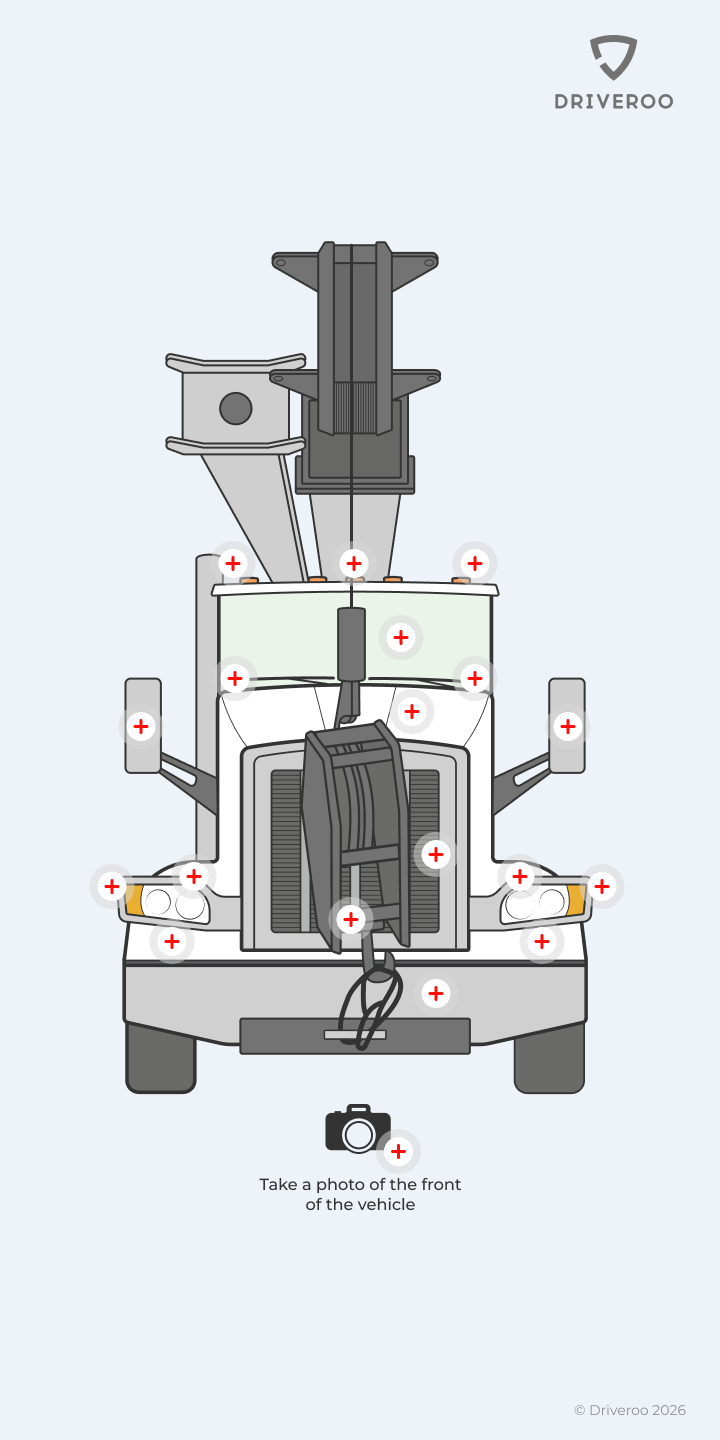 Crane Pre-Use Inspection screen: a crane with its inspection points marked