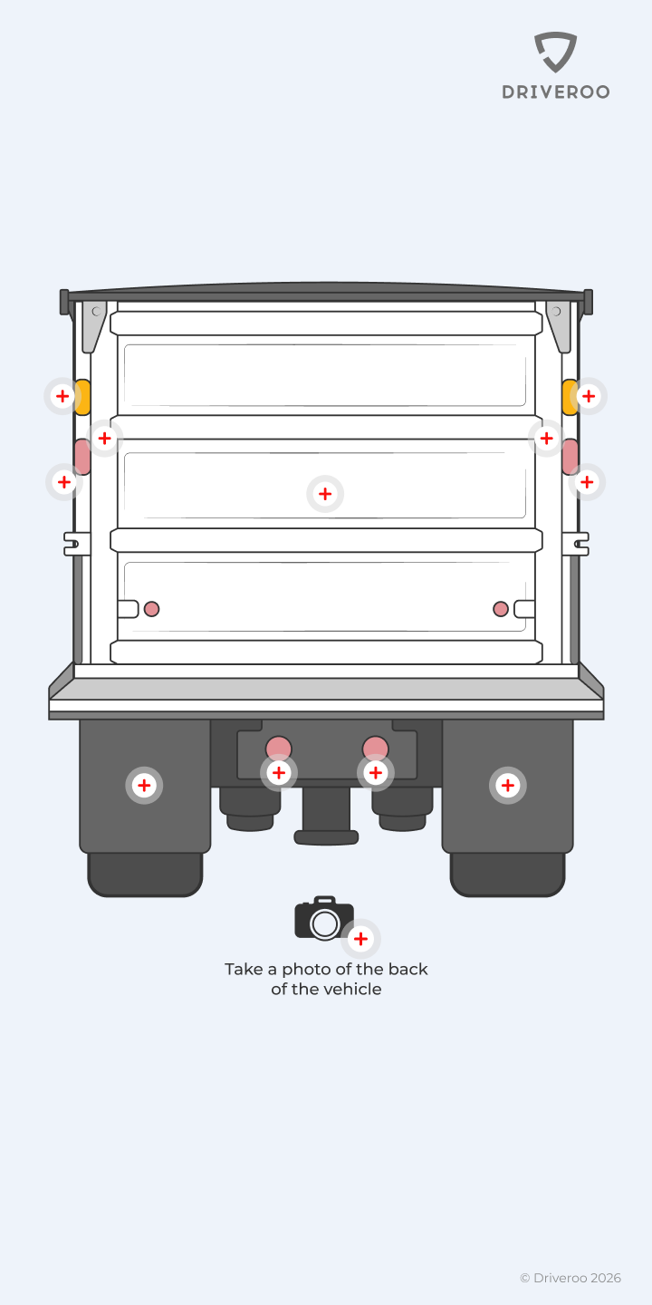 Dump Truck Daily Inspection screen: a dump truck with its inspection points marked